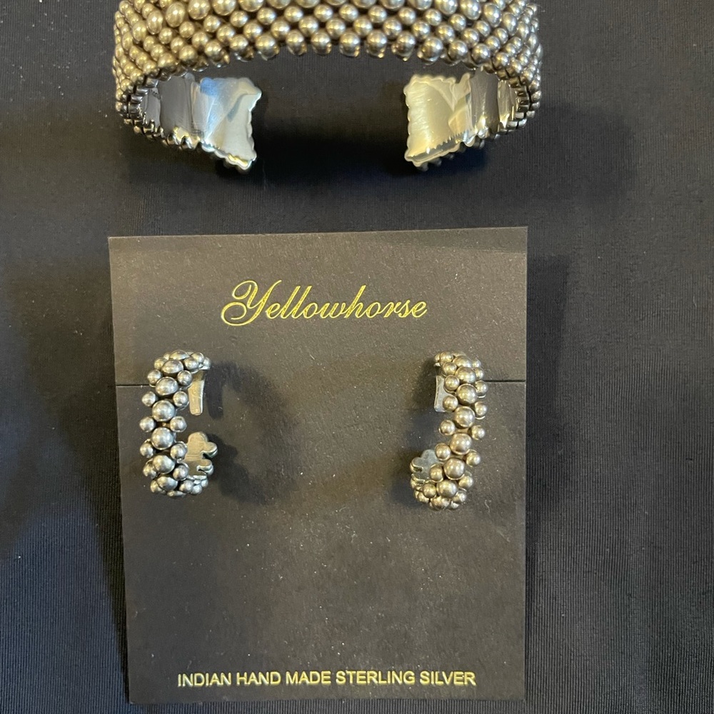 New Artie Yellowhorse Sterling Silver cuff wide bracelet and earrings